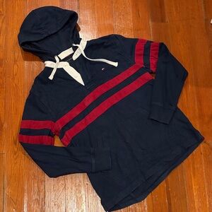 Vintage Tommy Hilfiger Navy Hoodie with Red Stripes